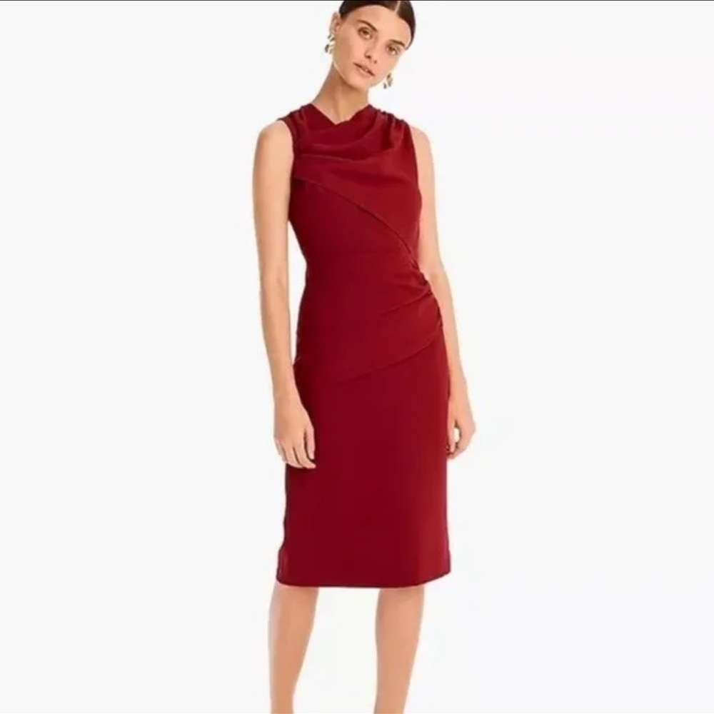 NWT J Crew 365 Draped High Neck Solid Burgundy Sheath Dress Size 8 Career Office
